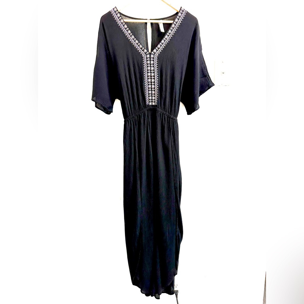 American Rag Black V -Neck Embroidered Jumpsuit Size Large
